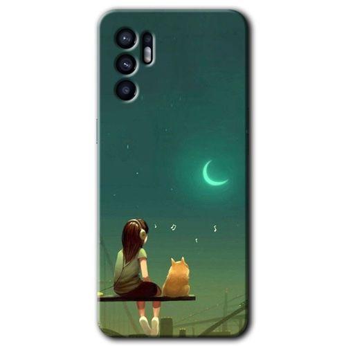 Oppo Reno 6 Kılıf HD Desen Baskılı Arka Kapak + Temperli Cam - Kedili Kız