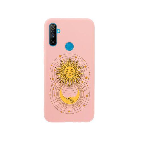 Oppo Realme C3 Moon and Sun Premium Silikonlu Pembe Telefon Kılıfı