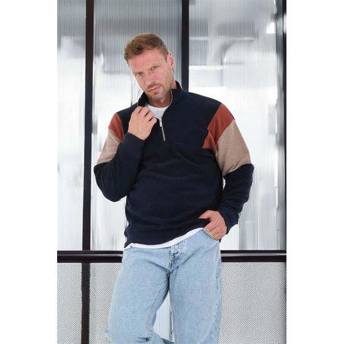Oversize Erkek Kolları Garnili Selanik Örme Erkek Sweatshirt - Lacivert