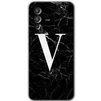 Vivo V23 5G Kılıf HD Desen Baskılı Arka Kapak+Temperli Cam - Siyah Mermer Desenli V Harfi