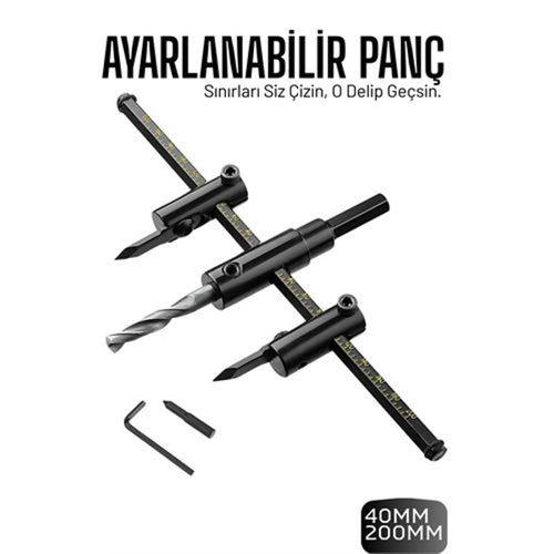 Profesyonel Ayarlı Daire Kesici Panç Seti (40-200mm) - Tungsten Çelik Uçlu Hassas Delme Seti