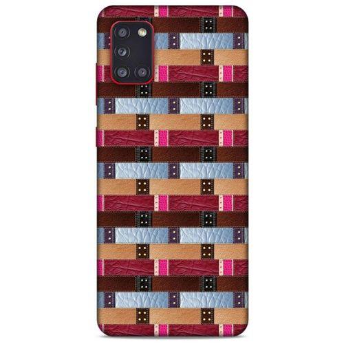 Samsung Galaxy A31 Kılıf Patchwork (45) Liquid Air Kılıf Bordo Gri