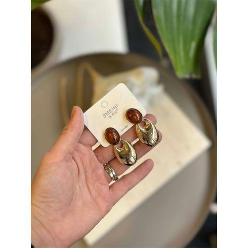 Taşlı Küpe - Kahverengi