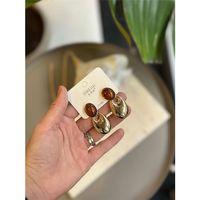 Taşlı Küpe - Kahverengi