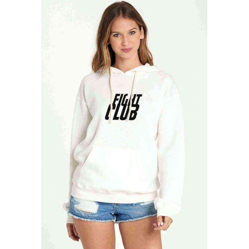 Fight Club Logo Baskılı Beyaz Kadın Kapşonlu Sweatshirt