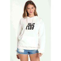 Fight Club Logo Baskılı Beyaz Kadın Kapşonlu Sweatshirt