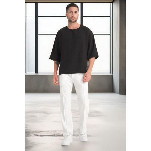 Bisiklet Yaka Fakir Kol Oversize Kısa Kol T-shirt - Siyah