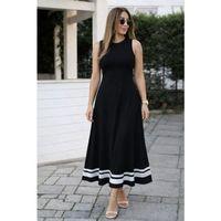 Kadın Askılı Yuvarlak Yakalı Etek Ucu şerit Detaylı Uzun Viskon Elbise