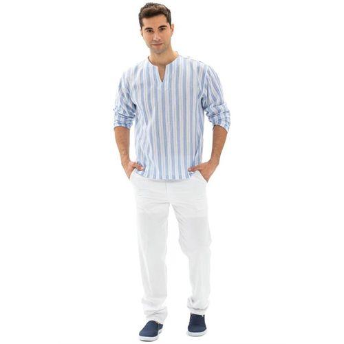 Uzun Kol Şile Bezi Bisiklet Yaka Erkek Yazlık Tshirt Mavi Çizgili 3029