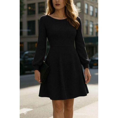 Kadın Uzun Kollu Kayık Yaka Kısa Triko Elbise