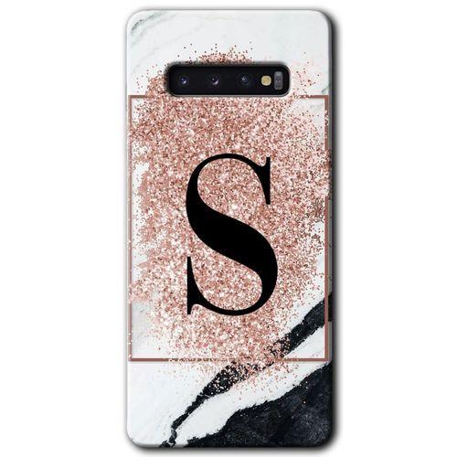 Galaxy S10 Kılıf HD Desen Baskılı Arka Kapak - Pembe Mermer Desenli S Harfi
