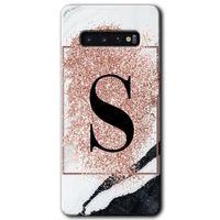 Galaxy S10 Kılıf HD Desen Baskılı Arka Kapak - Pembe Mermer Desenli S Harfi