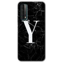 Huawei P Smart 2021 Kılıf HD Desen Baskılı Arka Kapak - Siyah Mermer Desenli Y Harfi + Kırılmaz Cam
