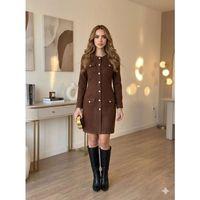 Kadın Bisiklet Yaka Cep Ve Gold Düğme Detay Double Kumaş Mini Elbise