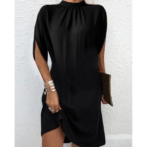 Kadın Ters Kol Detaylı Yarım Boğazlı Viskon Kumaş Mini Boy Elbise