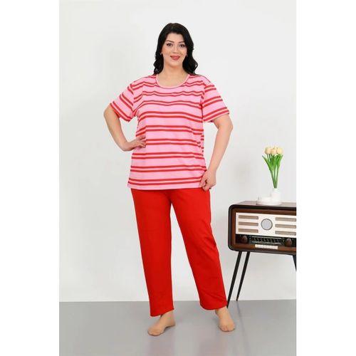 Kadın Büyük Beden Kısa Kol Penye Pijama Takımı Kırmızı