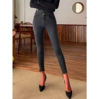 Kadın Yüksek Bel önden Düğmeli Cepli Dar Kesim Detaylı Kot Pantolon