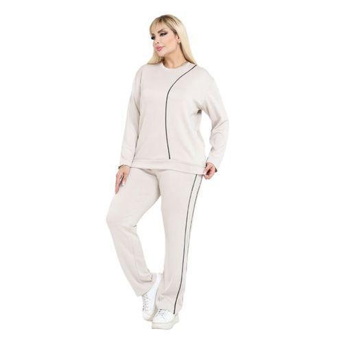 Melsay Butik Büyük Beden Ekru Lacivert Çizgi Detay Modal Kadın Eşofman Takımı