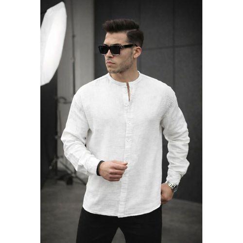 Hafif ve Nefes Alabilir Erkek Müslin Yarım Pat Hakim Yaka Oversize Gömlek - Beyaz