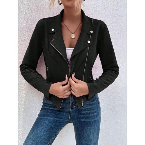 Kadın Uzun Kollu Yakalı önden Fermuarlı Kısa Süet Ceket