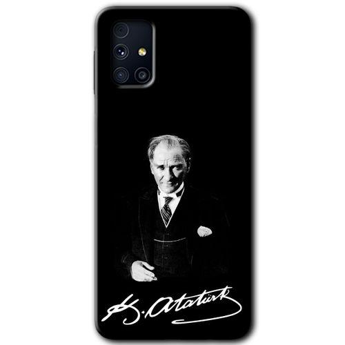 Samsung Galaxy M31s Kılıf Baskılı Kapak - Atatürk İmza + 5D Tam Kaplayan Cam