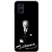 Samsung Galaxy M31s Kılıf Baskılı Kapak - Atatürk İmza + 5D Tam Kaplayan Cam
