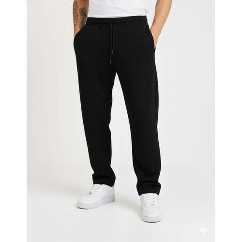 Erkek Üç Iplik Kışlık Pamuklu Ovarsize Bağcıklı Düz Paça Cepli Eşofman Altı Spor Rahat Model - Siyah