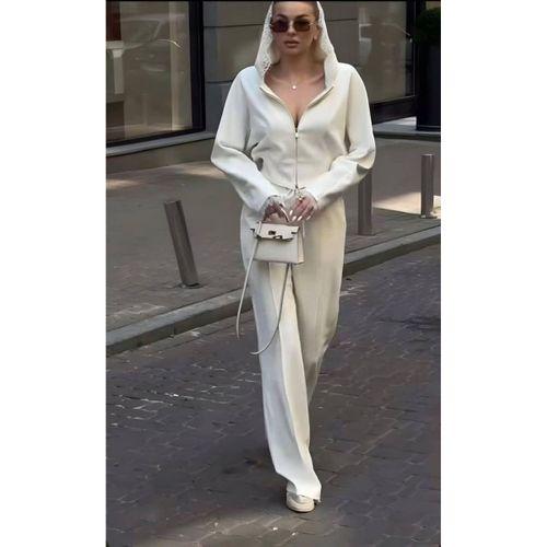 Kadın Dantel Işlemeli Kapüşon Detay Hırka Ve Ispanyol Paça Pantolon Ikili Takım