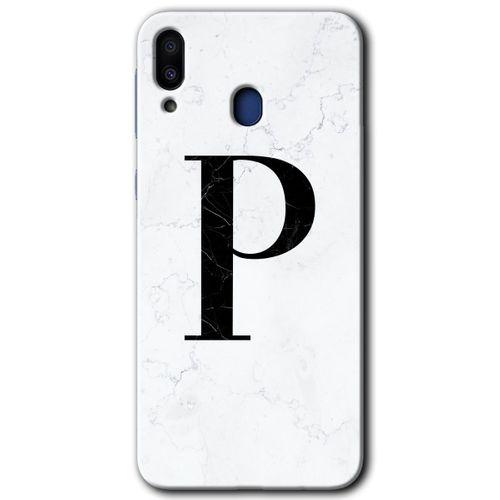 Potkal Hediye Fabrikası Samsung Galaxy M20 Kılıf HD Desen Baskılı Arka Kapak - Beyaz Mermer Desenli P Harfi