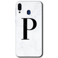 Potkal Hediye Fabrikası Samsung Galaxy M20 Kılıf HD Desen Baskılı Arka Kapak - Beyaz Mermer Desenli P Harfi