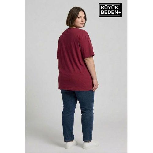 Kadın Büyük Beden Brooklyn 1970 Baskılı Bisiklet Yaka Tshırt SPR25BTSK904