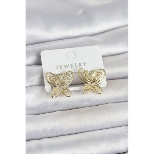 Füsun Küpesi Model Gold Renk Kelebek Model Pirinç Kadın Küpe
