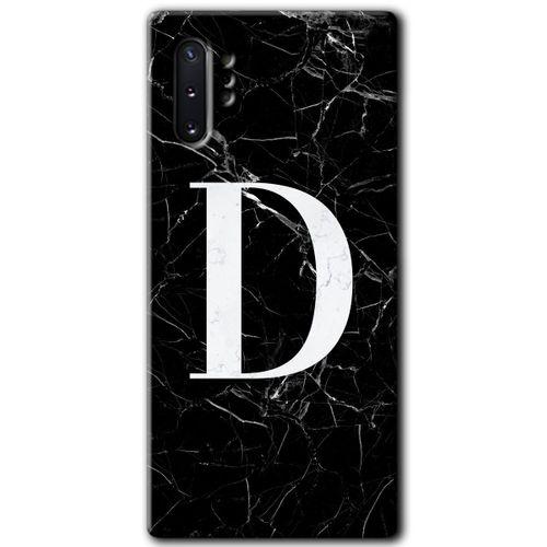 Galaxy Note 10 Plus Kılıf HD Desen Baskılı Arka Kapak - Siyah Mermer Desenli D Harfi