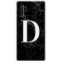 Galaxy Note 10 Plus Kılıf HD Desen Baskılı Arka Kapak - Siyah Mermer Desenli D Harfi
