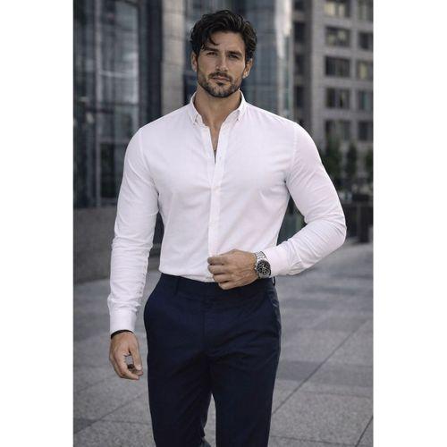 Likralı Regular Fit Nefes Alabilir Klasik Erkek Oxford Gömlek - Beyaz