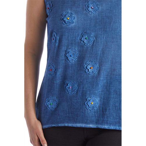 Kolsuz  Papatya Yazlık İndigo Poplin Bluz