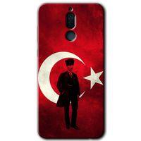 Huawei Mate 10 Lite Kılıf HD Desen Baskılı Arka Kapak - Atatürk Bayrak + Kırılmaz Cam