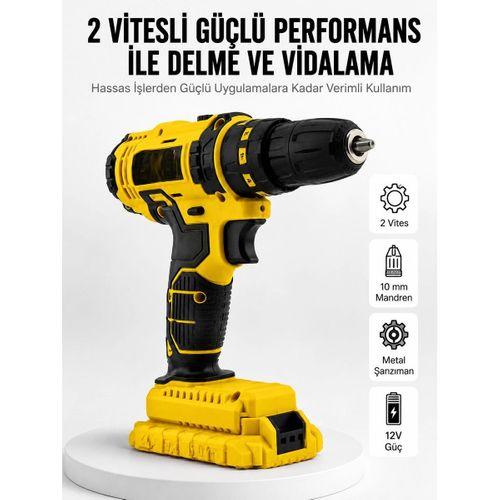 Matkap Seti 24 Parça Çift Bataryalı Darbeli Led Işıklı Vidalama