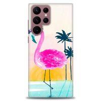 Samsung Galaxy S22 Ultra Kılıf HD Baskılı Kılıf - Flamingo + Tam Ekran Koruyucu