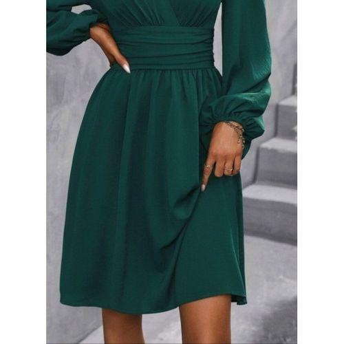 Kadın Uzun Kollu Kruvaze Yakalı Bel Korsajlı Mini Elbise