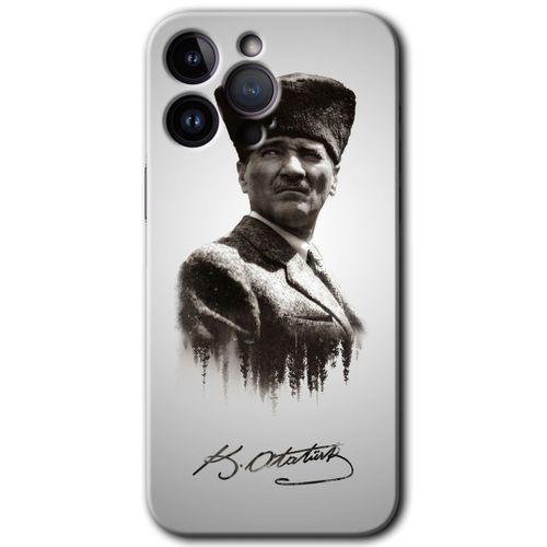 iPhone 14 Pro Kılıf HD Desen Baskılı Arka Kapak - Temperli Cam - Mustafa Kemal Atatürk