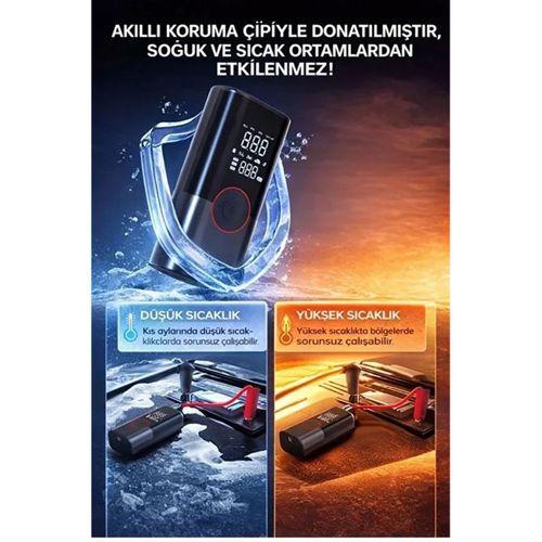 St-9650 Şarjlı 10.000 Mah Taşınabilir Araç Hava Kompresörü Akü Takviyeli Dijital Ekranlı Işıklı Çantalı