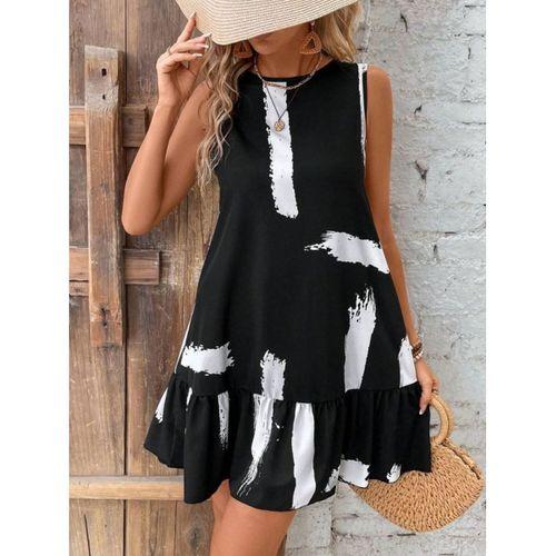 Kadın Kolsuz Bisiklet Yaka Arkadan Fiyonklu Süprem Kısa Elbise