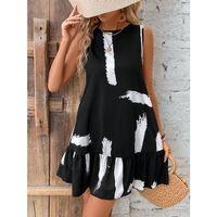 Kadın Kolsuz Bisiklet Yaka Arkadan Fiyonklu Süprem Kısa Elbise