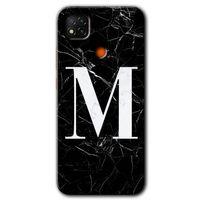 BeRa Aksesuar Xiaomi Redmi 9c Kılıf Baskılı Kapak - Siyah Mermer Desenli M Harfi +Tam Kaplayan Mat Seramik