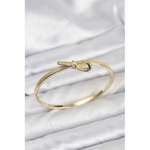 Pirinç Gold Renk Zirkon Taşlı Fiyonk Model Kadın Kelepçe Bileklik