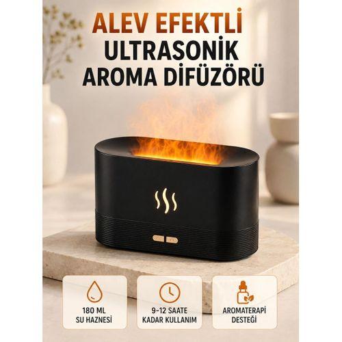 Ultrasonik Aromaterapi Difüzörü 180 Ml Hazneli Dekoratif Alev Efektli Nemlendirici