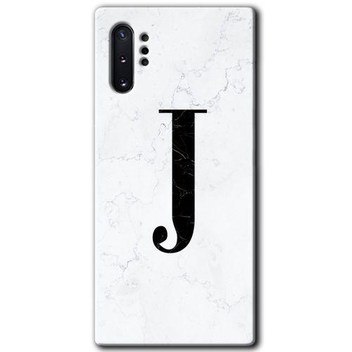 Samsung Galaxy Note 10 Plus Kılıf HD Desen Baskılı Arka Kapak + Temperli Cam - Beyaz Mermer J Harfi