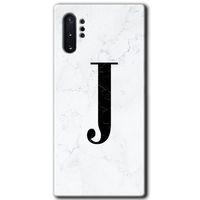 Samsung Galaxy Note 10 Plus Kılıf HD Desen Baskılı Arka Kapak + Temperli Cam - Beyaz Mermer J Harfi