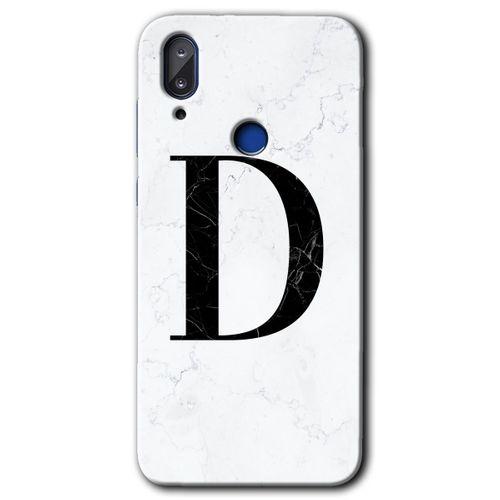 Vestel E5 Kılıf HD Desen Baskılı Arka Kapak - Beyaz Mermer Desenli D Harfi + Kırılmaz Cam